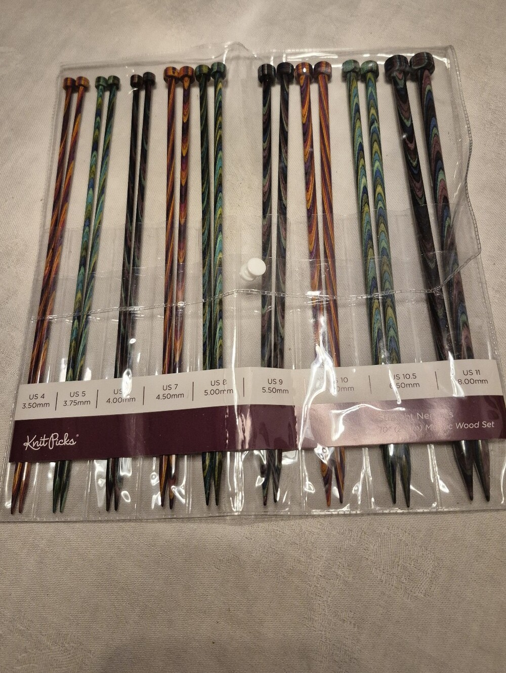 Knit Picks Straight Single Point Wood Knitting Needle Set, US 4-11, (Mosaic 10")